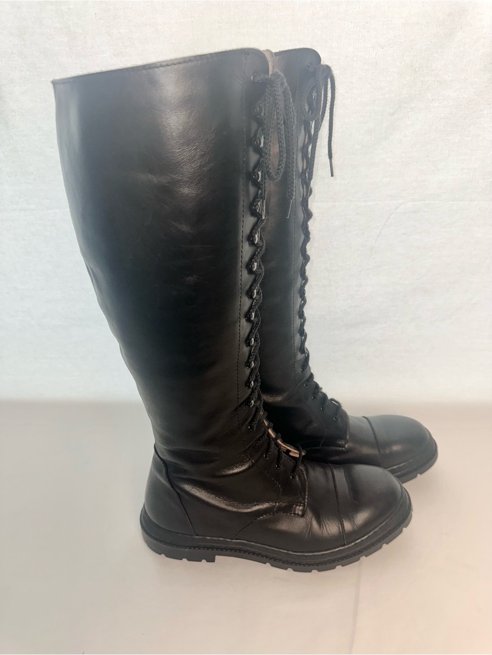 RARE Versace Istante Black Leather Knee-High, RmLace-Up Boots (PM100219)